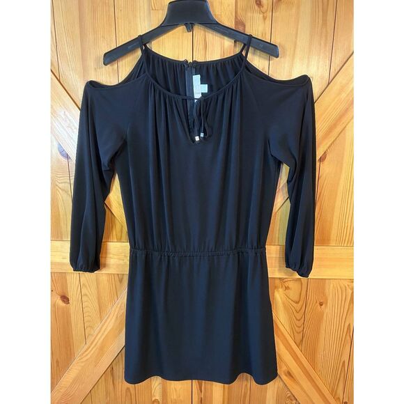 Michael Kors Black Cold Shoulder Long Sleeve Short Knit Dress Size Large (5244) - Picture 1 of 5